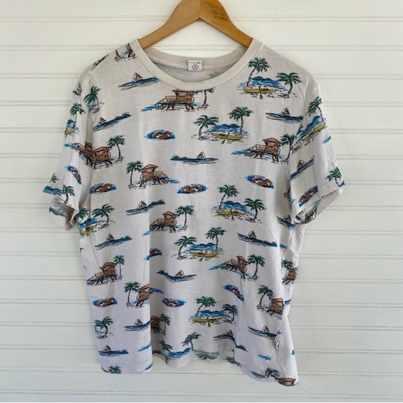 Cream and Red Short Sleeve Tee with Whimsical Pattern - Picture 1 of 4